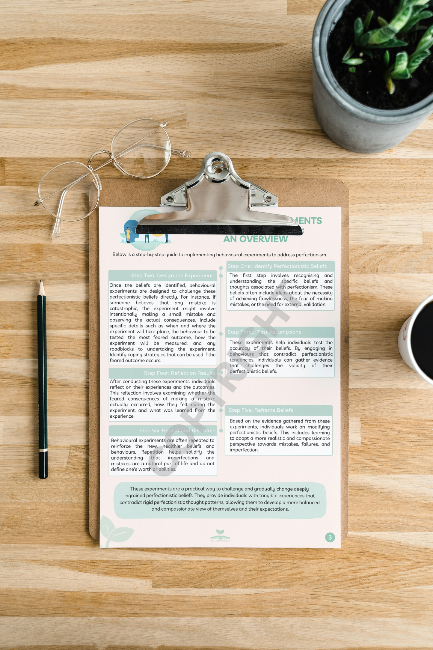 Perfectionism Origins, Maintenance and Behavioural Experiments 4-page Activity Pack