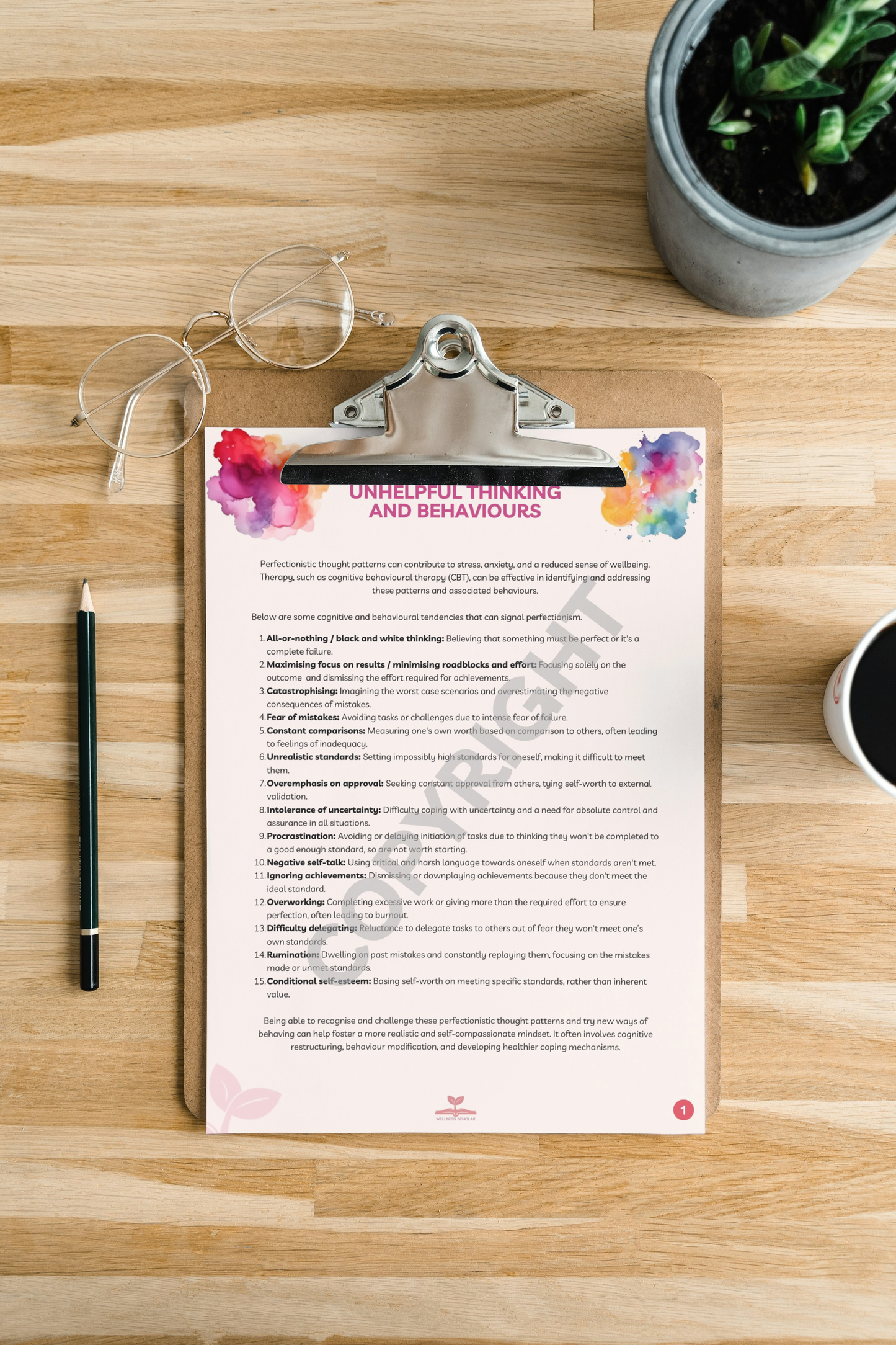 Perfectionism Unhelpful Thinking Styles 3-page Activity Pack