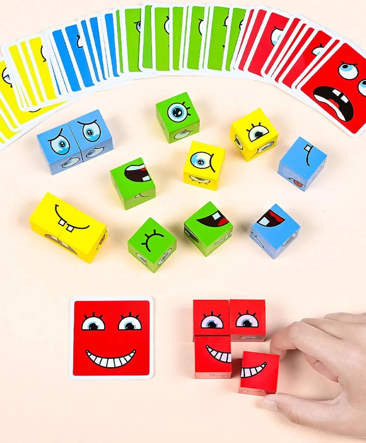 Wooden Block and Card Emotions Game